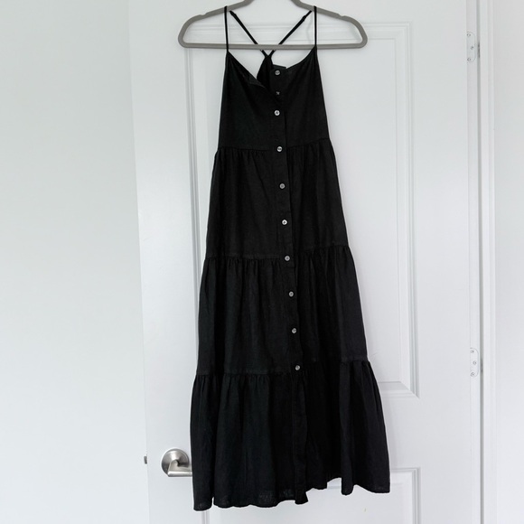 GAP Black Linen Blend Tiered Midi Dress XXS | XS Spaghetti Strap - Picture 3 of 12